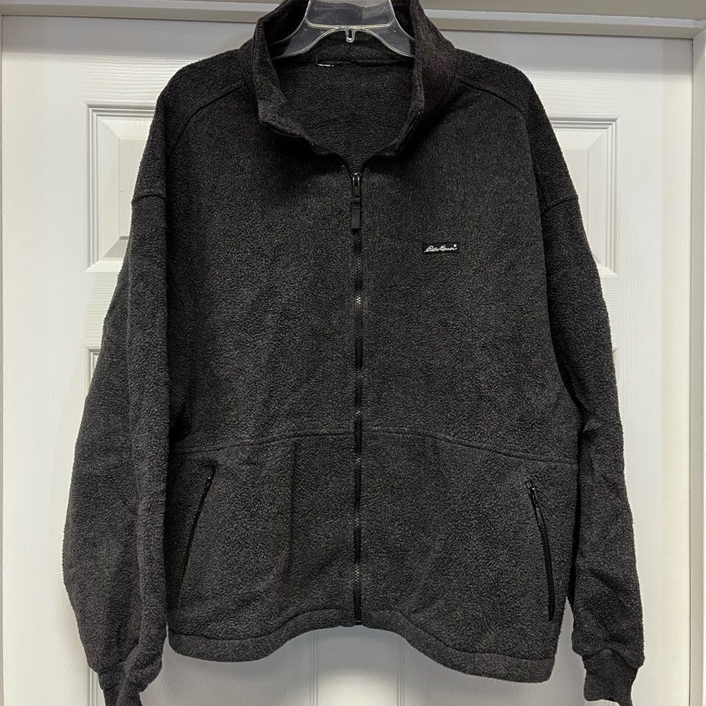 Eddie Bauer Gray Polartec Zip Up Fleece Jacket sz XL